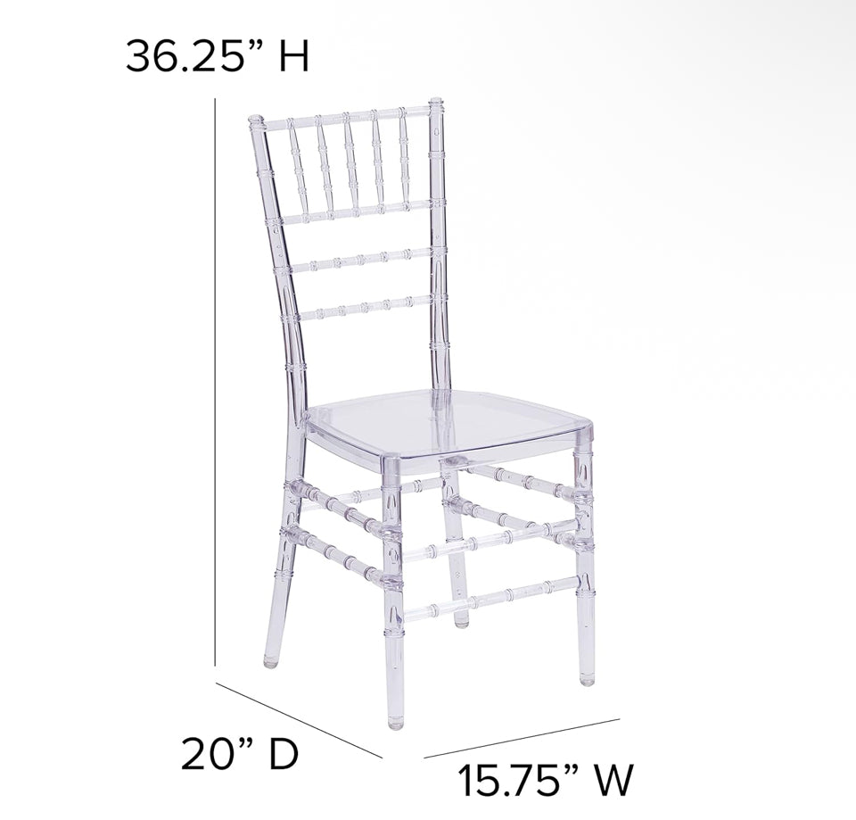 Pre-Assembled New 2 Pack Flash Elegance Crystal Ice Scratch and Water Resistant Stacking Chiavari Chairs