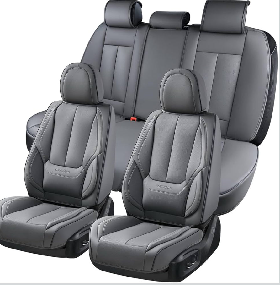 Open Box Coverado Car Seat Covers Full Set, Seat Covers for Cars, Gray Car Seat Cover, Car Seat Protector Waterproof, Nappa Leather Car Seat Cushion,