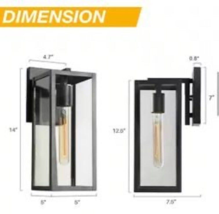 Open Box LNC Rustic Matte Black Outdoor Wall Sconce 1-Light Classic Cage Wall Lantern for Patio with Clear Glass Shade