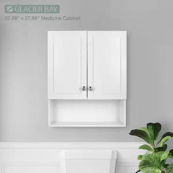 Open Box Glacier Bay 22-7/8 in. W. x 27-7/8 in. H Framed Surface-Mount Rectangular Bathroom Medicine Cabinet with Mirror, White
