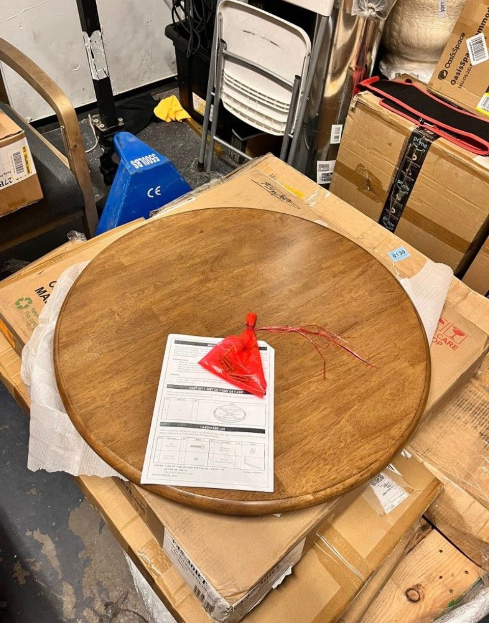 Open Box New International Concepts Hickory/Stone 30 in. Round Top Solid Wood Counter Height Dining Table