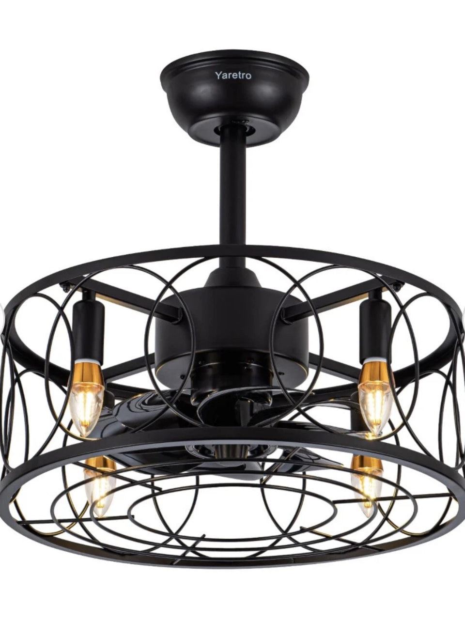 Open Box New Yaretro Caged Ceiling Fan with Lights Industrial Enclosed Blades