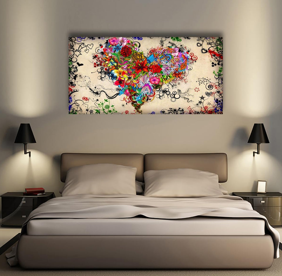 Brand New SiGuTie Love Heart Wall Art Canvas Prints Colorful Flowers Painting Bedroom Wall Decor Abstract Floral Pictures for Living Room
Bathroom Kitchen Office Home Decoration 24x48
Artwork Easy Hanging