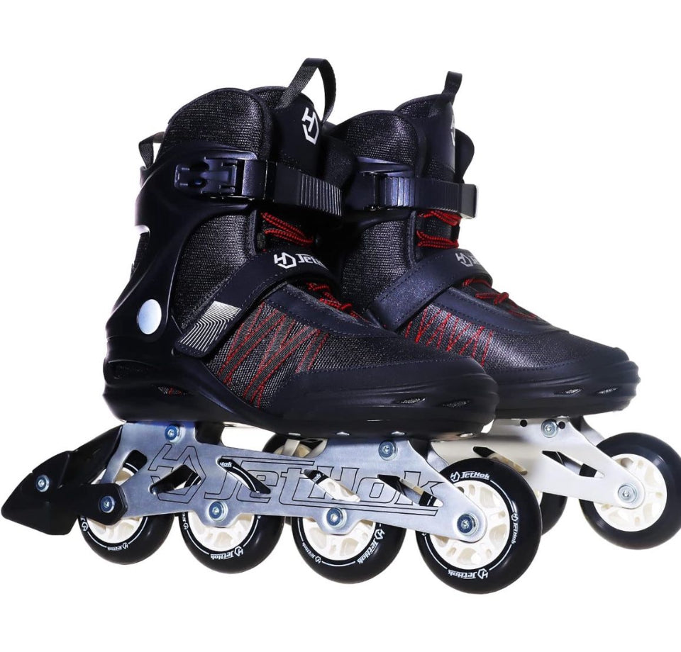 JetHok Fitness Inline Skate, Professional Aluminum Inline Rollerskates Outdoor (Black and Red, Size 7-11)