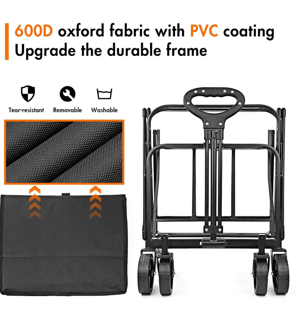 Open Box NEOTEC Collapsible-Folding-Wagon - Wagon Cart Heavy Duty Foldable Outdoor Utility with Silent Universal Wheels, Adjustable Handle for Camping