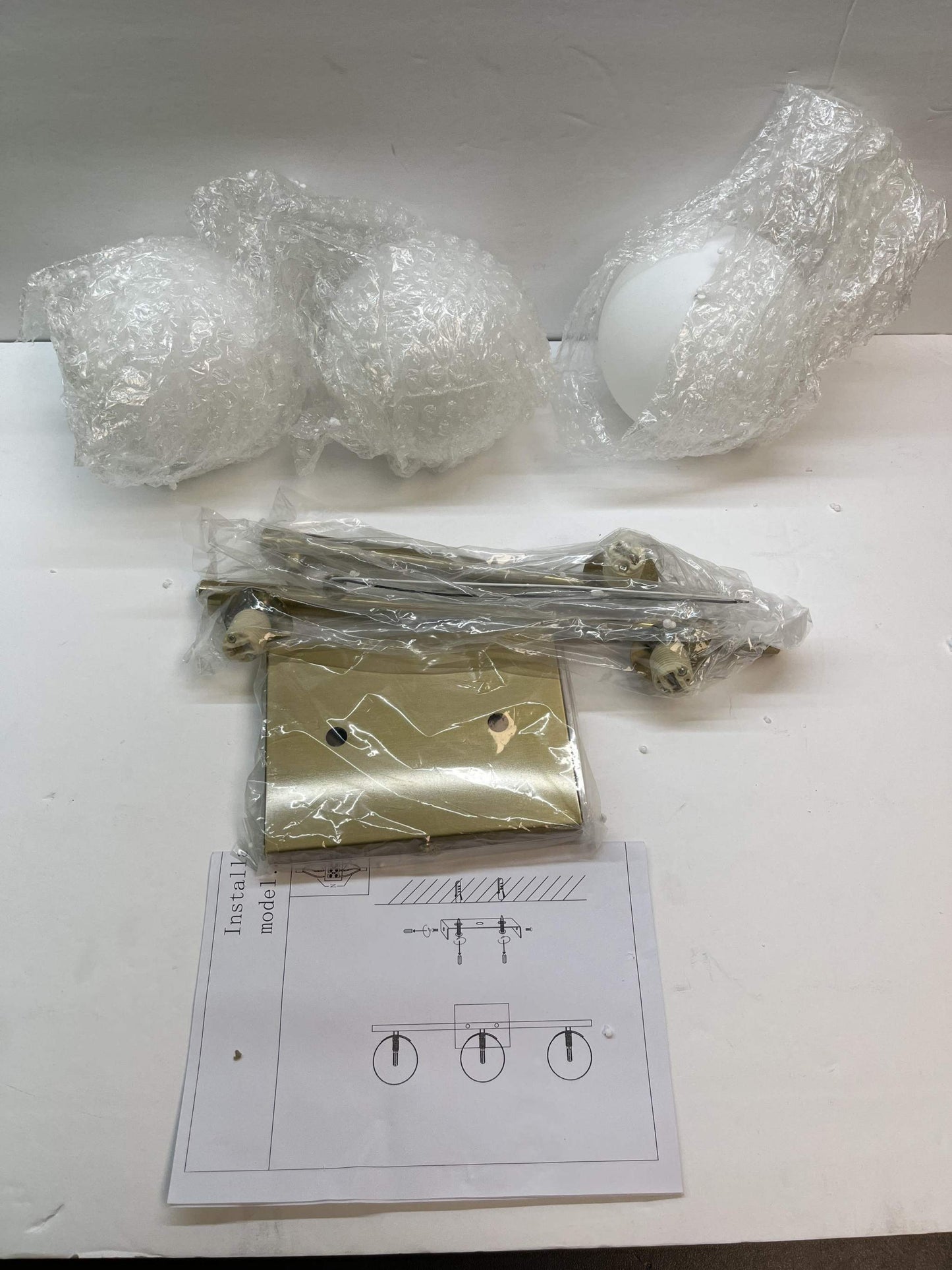Gold Bathroom Vanity Light Fixtures,3 Lights Brass Milk White Globe - Selzalot