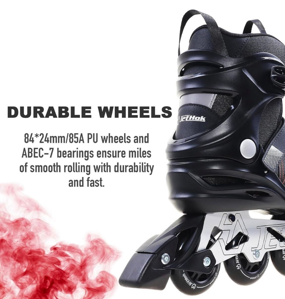 JetHok Fitness Inline Skate, Professional Aluminum Inline Rollerskates Outdoor (Black and Red, Size 7-11)