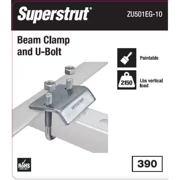 Open Box Superstrut Channel to Beam Strut Clamp with U-Bolt - Silver Galvanized (ZU501EG-10)