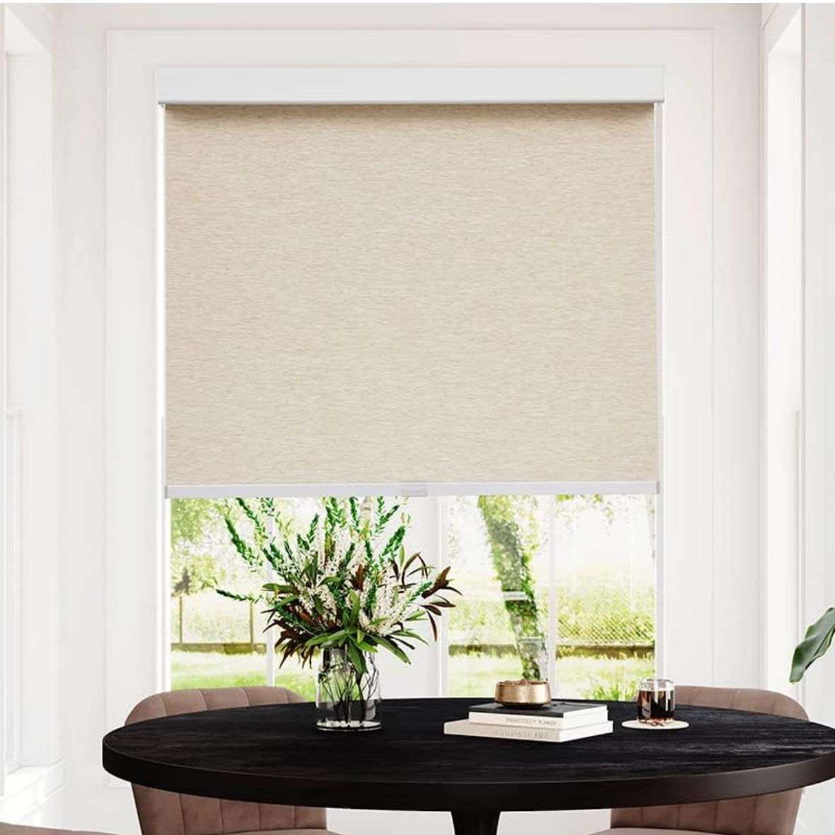 Persilux Light Filtering Window Blinds, Natural Woven Fabric Free-Stop Cordless Roller Window Shades for Home (Khaki 35" x 72") UV Protection Privacy