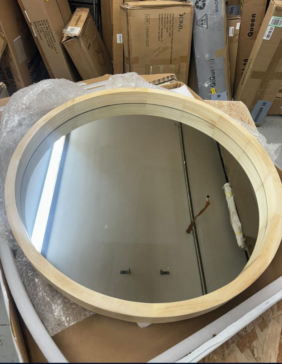 Open Box CONGUILIAO Round Mirror, 24 Inches Wood Mirror, Wall Mirror Decorative Circle Mirror, Nature Big Bathroom Large Vanity Mirror Farmhouse Mirror for Liv