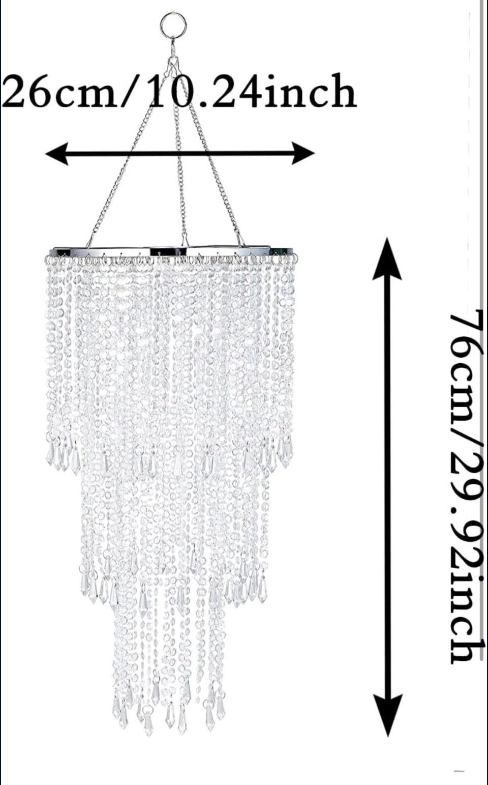 Open Box New Acrylic Chandelier 3 Tiers Sparkling Lamp Shade Ceiling Light Beaded Pendant Shade with Chrome Frame Decorations for Wedding Centerpiece,