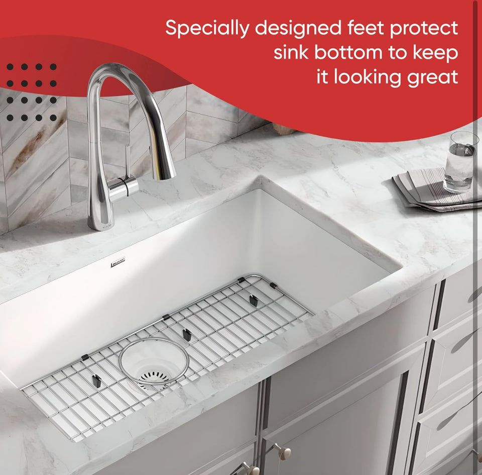 Granatan 27-1/2" x 13-1/2" x 1-1/4" Sink Protectors for Kitchen Sink - Sink Bottom Grid - Stainless Steel Sink Protector - Sink Grate for Bottom of Ki