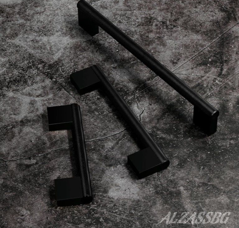 Open Box Alzassbg 10 Pack Matt Black Cabinet Pulls, 5 Inch(128mm) Hole Centers Kitchen Hardware Knurled Cabinet Handles for Cabinets and Drawers