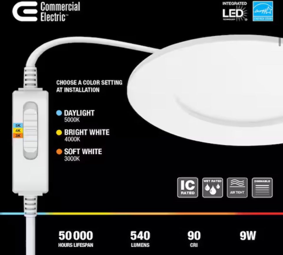 Commercial Electric Pro Value Series LED 4 in Round Adj Color Temp Canless Recessed Light for Kitchen Bath Living rooms, Wht 4-Pk