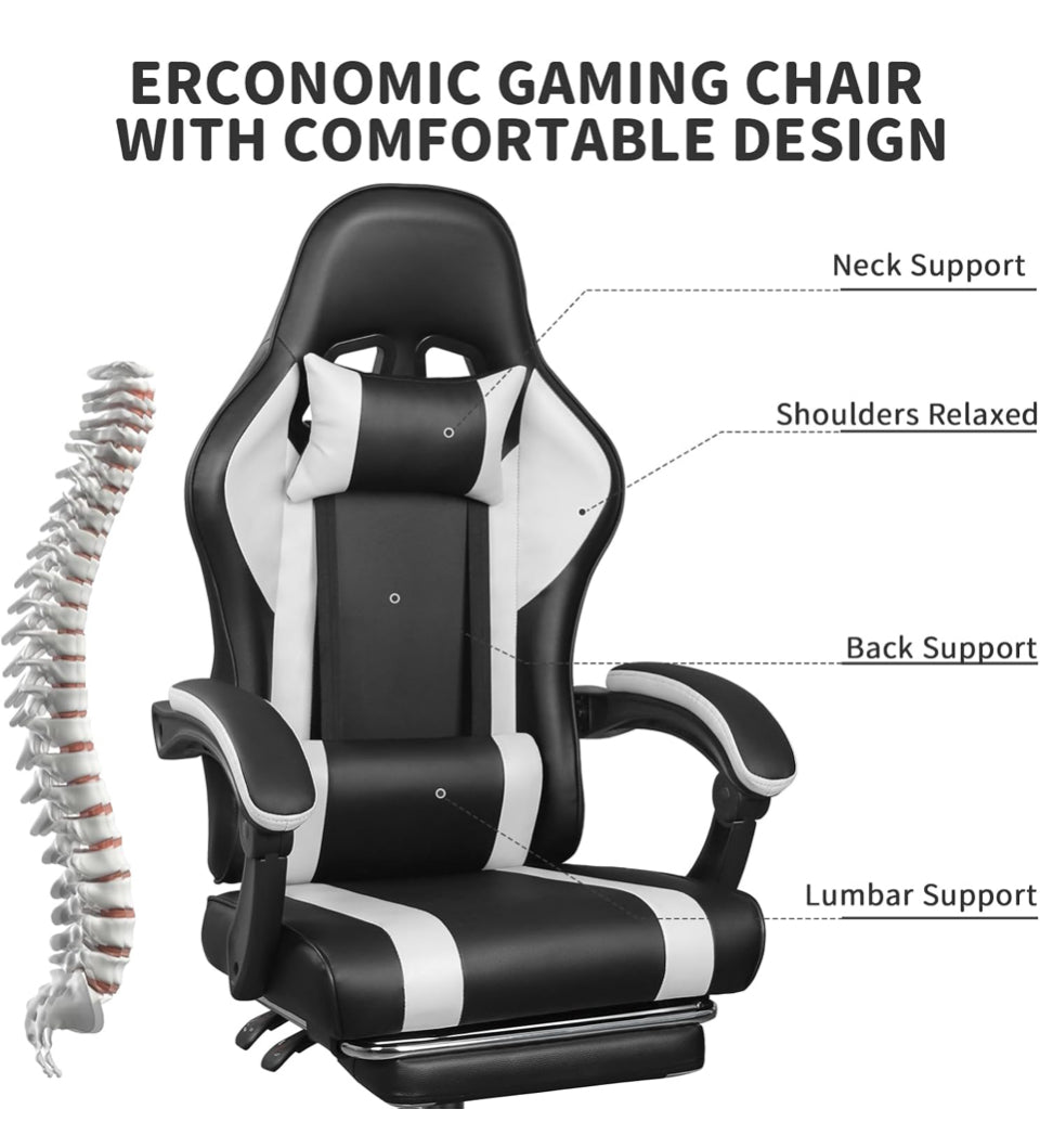 Open Box ERGO DESIGN Gaming Chair with Footrest and Massage Lumbar Support, Height Adjustable Game Chair, Video Gaming Chair for Gaming Room, Living R