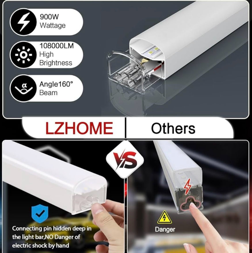 Open Box LZHOME LED Hexagon Garage Light - Super Bright 900W 108000LM Car Detailing Shop LED Ceiling Lights Hexagon Lighting System for Home Gym Garage Worksho