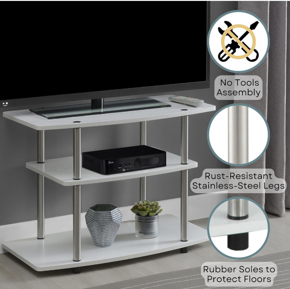 Open Box Convenience Concepts Designs2Go No Tools 3-Tier Stand Entertainment Center 37 Inches, Modern TV Console with Shelves for Living Room, 31.5", White