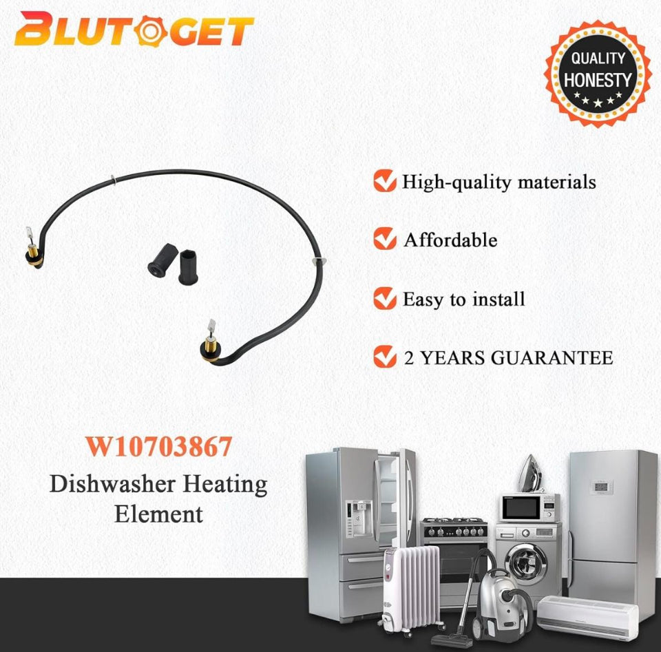 OPEN BOX Blutoget 2025 Upgraded W10703867 Dishwasher Heating Element by Blutoget- Fit for Whirlpool Kitchen.Aid Ken.more Dishwasher - Replaces AP58090