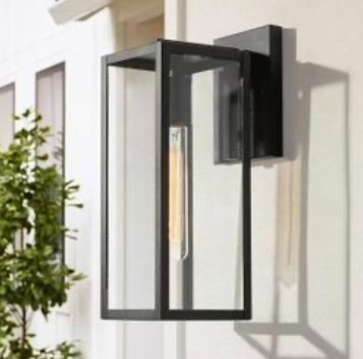 Open Box LNC Rustic Matte Black Outdoor Wall Sconce 1-Light Classic Cage Wall Lantern for Patio with Clear Glass Shade