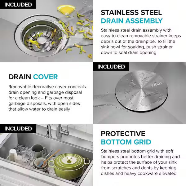 Open Box KRAUS Loften 33 in. Drop-In/Undermount Double Bowl 18 Gauge Stainless Steel Kitchen Workstation Sink with Accessories