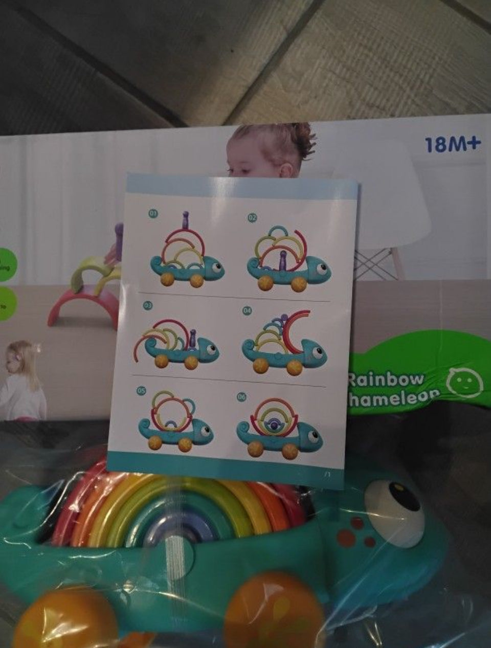 Brand New Choiqua Rainbow Chameleon Stacking Toy, Ages 18 Months - 3 Years, Montessori Learning Push and Pull Toy