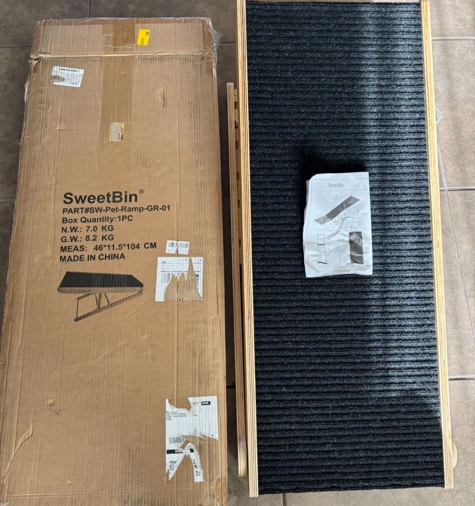 Open Box New Wooden SweetBin Adjustable Pet Ramp for Dogs and Cats - Non Slip Carpet Surface and Foot Pads - 41" Long and Adjustable from 12" to 24"