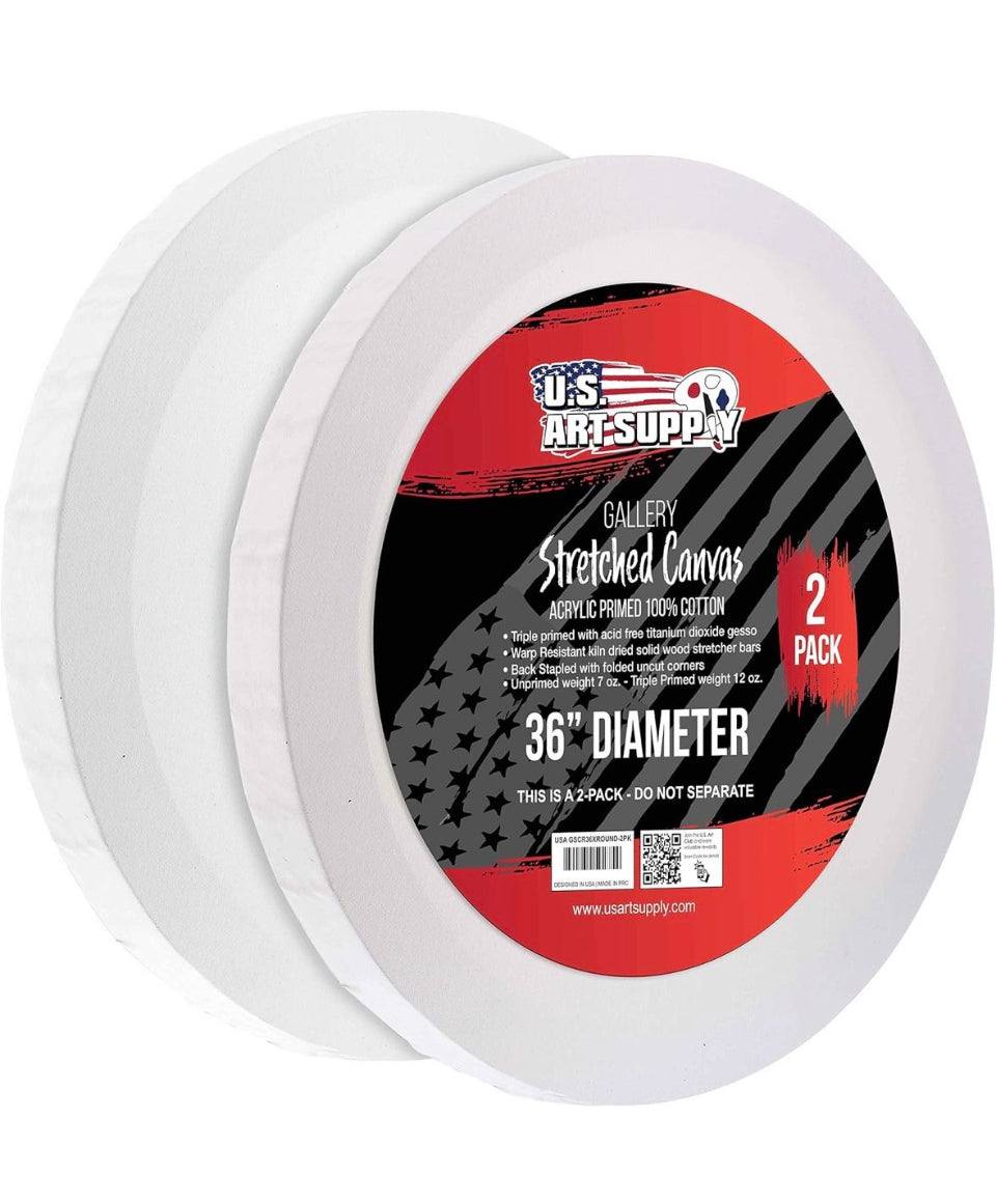 U.S. Art Supply 36-inch round gallery depth stretched canvas 2-pack with acrylic gesso triple primed 100% cotton surface