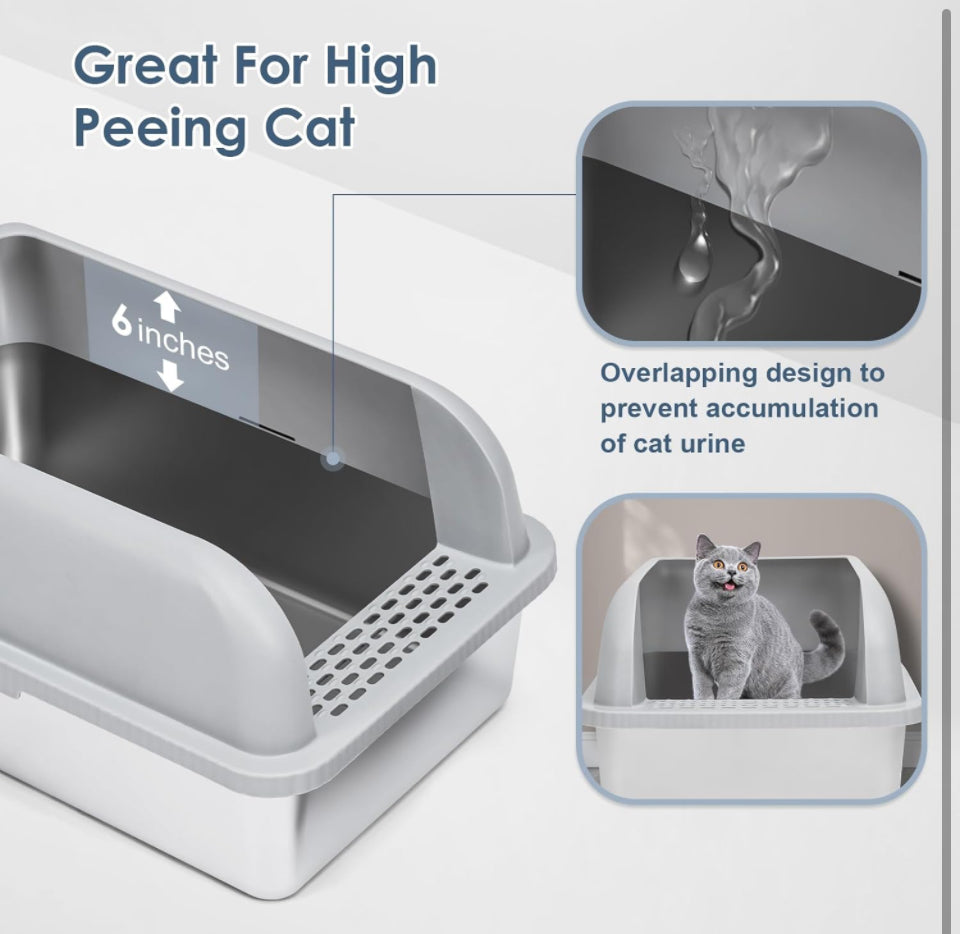 Suzzipaws Enclosed Stainless Steel Cat Litter Box with Lid Extra Large Litter Box for Big Cats XL Metal Litter Pan Tray with High Wall Sides Enclosure - Selzalot
