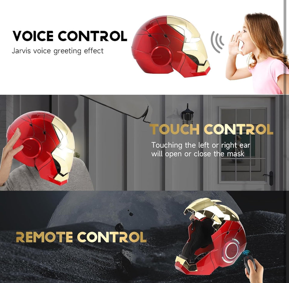 Open Box AuToKING Wearable Iron Mask with eyes glow Voice, touch and remote control Super Hero helmet cool stuff costume suits Cosplay amazing hot toys for boys teen Adult halloween gifts for age 8-12 13 years old