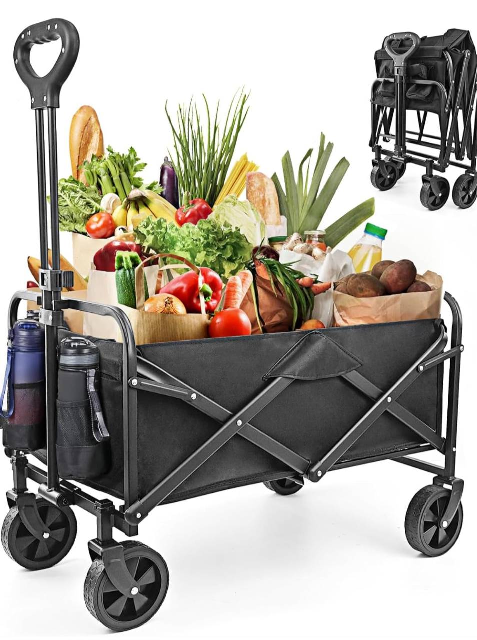 Open Box NEOTEC Collapsible-Folding-Wagon - Wagon Cart Heavy Duty Foldable Outdoor Utility with Silent Universal Wheels, Adjustable Handle for Camping