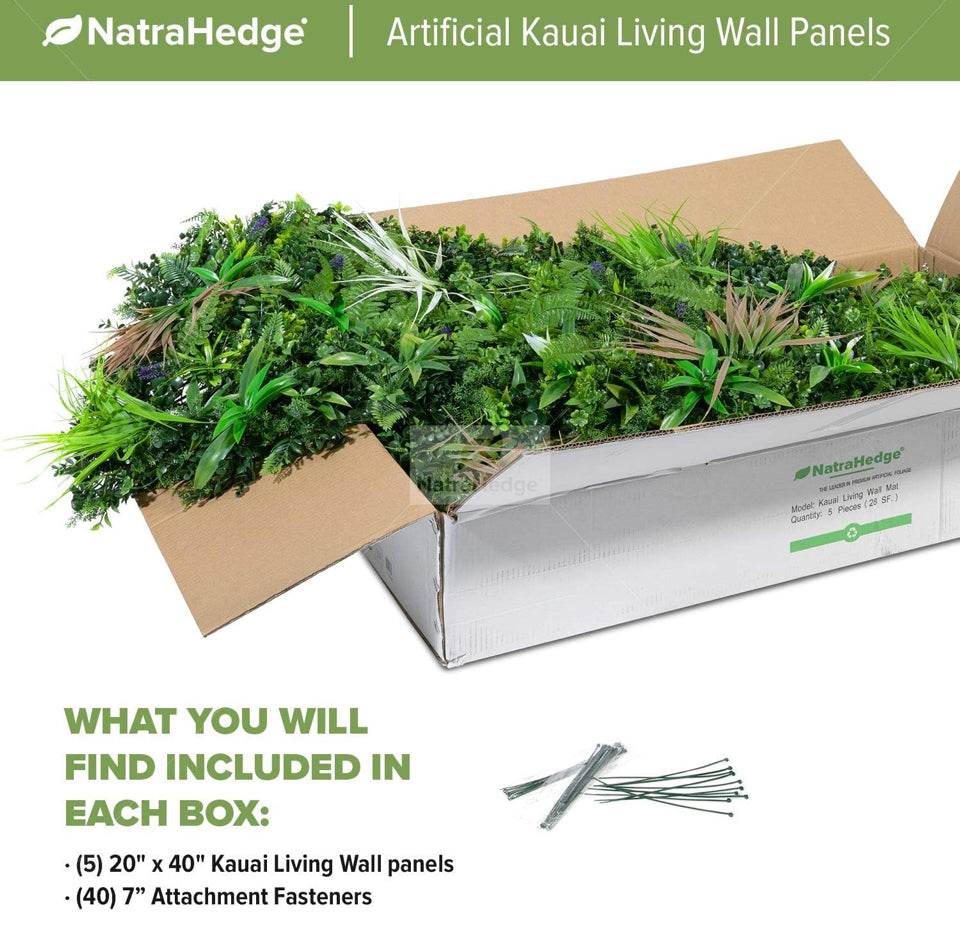 Open Box NatraHedge Artificial Kauai Living Wall Vertical Garden for Outdoor Hedge Installments or Indoor Decor (5 Pack) 28 SQF