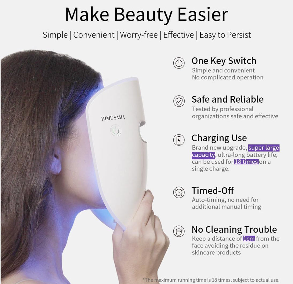 Open Box HIME SAMA Led Face Mask, Red Light Mask for Face, FSA/HSA Eligible, Infrared, Red & Blue Light Mask for Skin Care, Wrinkle Reduction, Wireless