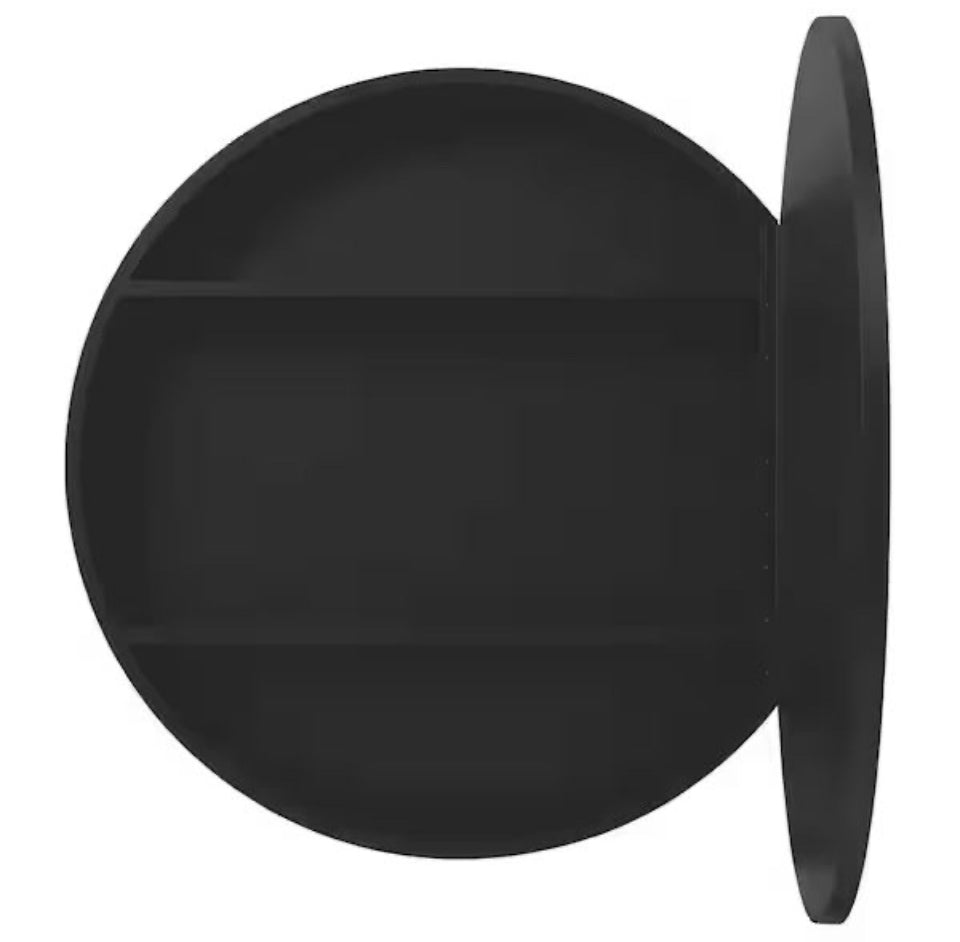 Open Box New Glacier Bay 23.6 in. W x 23.6 in. H Round Matte Black Medicine Cabinet with Mirror