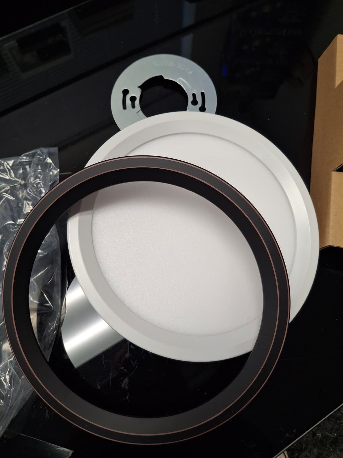Commercial Electric 9 in. White, Oil Rubbed Bronze Trims 800 Lumens LED Flush Mount Ceiling Light Fixture with Night Light Adjustable CCT