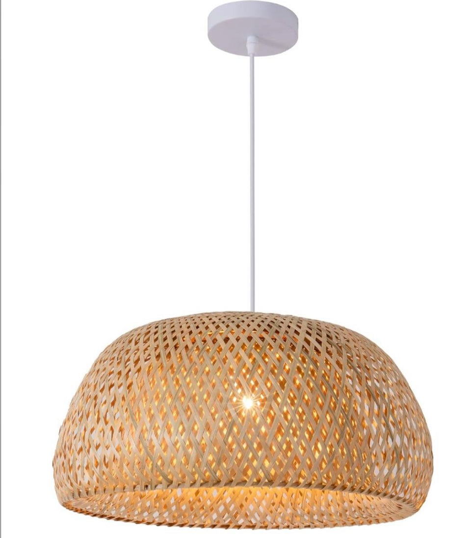 Teru Ji Kaikang Hand Woven Bamboo Pendant Light, 17.7"Bamboo Rattan Ceiling Hanging Light, for Living Room Kitchen Dining Room Farmhouse - Selzalot