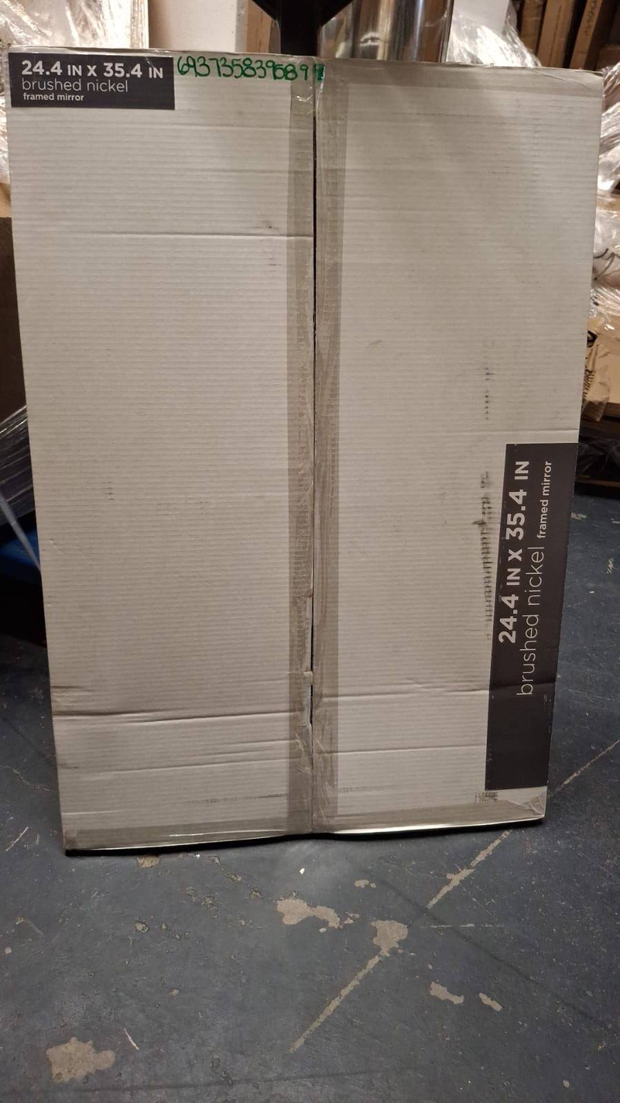 Open Box Glacier Bay 24 in. W x 35 in. H Rectangular PS Framed Wall Bathroom Vanity Mirror in Brushed Nickel (Screws Not Included)