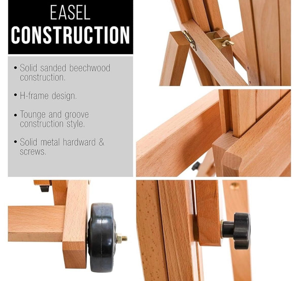Open Box U.S. Art Supply Mastel Multi-Function Studio Artist Wooden Floor Easel - Large Adjustable H-Frame, Tilts Flat, Mast Adjusts to 97" High - Stu