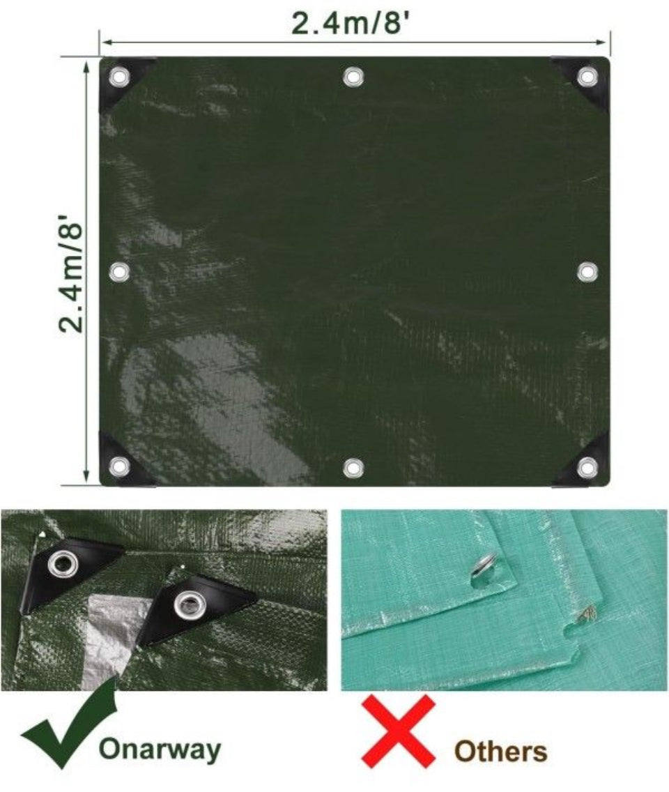 Brand New Onarway Poly Tarps Waterproof for Outdoor: Green Tarpaulin 6Mil Thicken 8x8 Ft 2Packs- Anti-UV Waterproof Tarp Cover with Grommets Multipurp