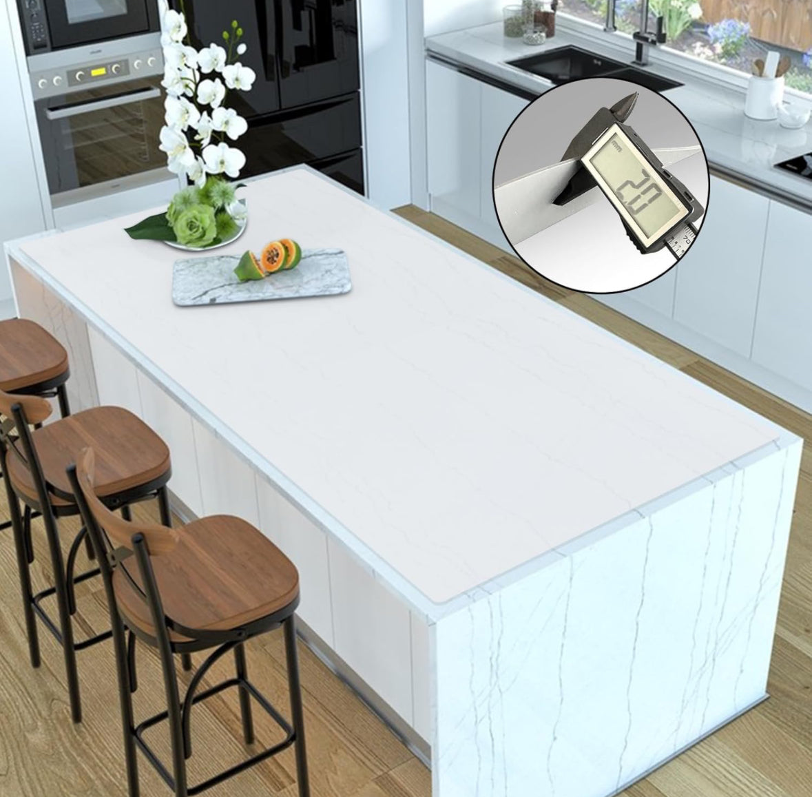 Extra large silicone mat on kitchen island, 47.3"x23.6", heat resistant, non-slip, countertop protector.