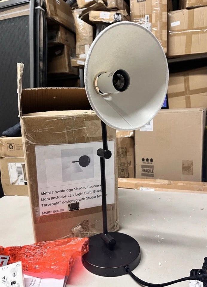 Open Box New Threshold Studio McGee Metal Wall Lamp Blavk Finish Dimmable Switch 20.5”W-7.5”H