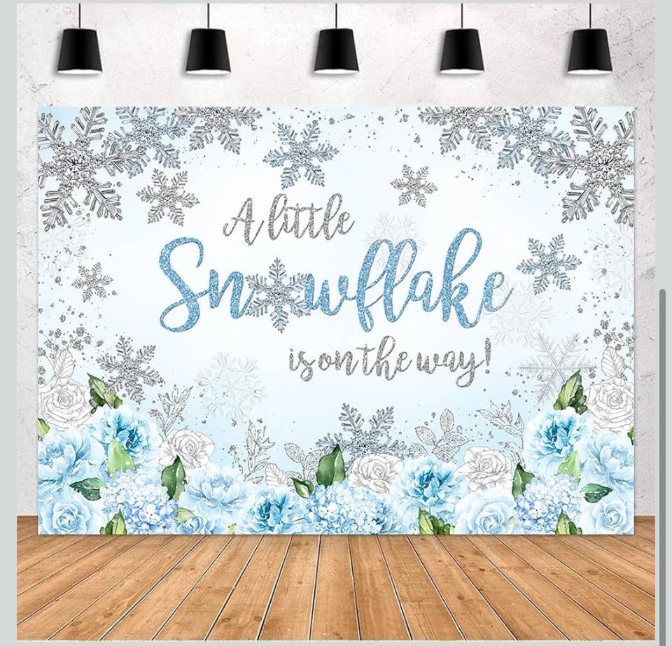 Avezano Snowflake Baby Shower Backdrop Blue Silver A Little Snowflake is on The Way Party Decorations for Boy Winter Wonderland Christmas Baby Shower Photo Background Banner(8x6ft)