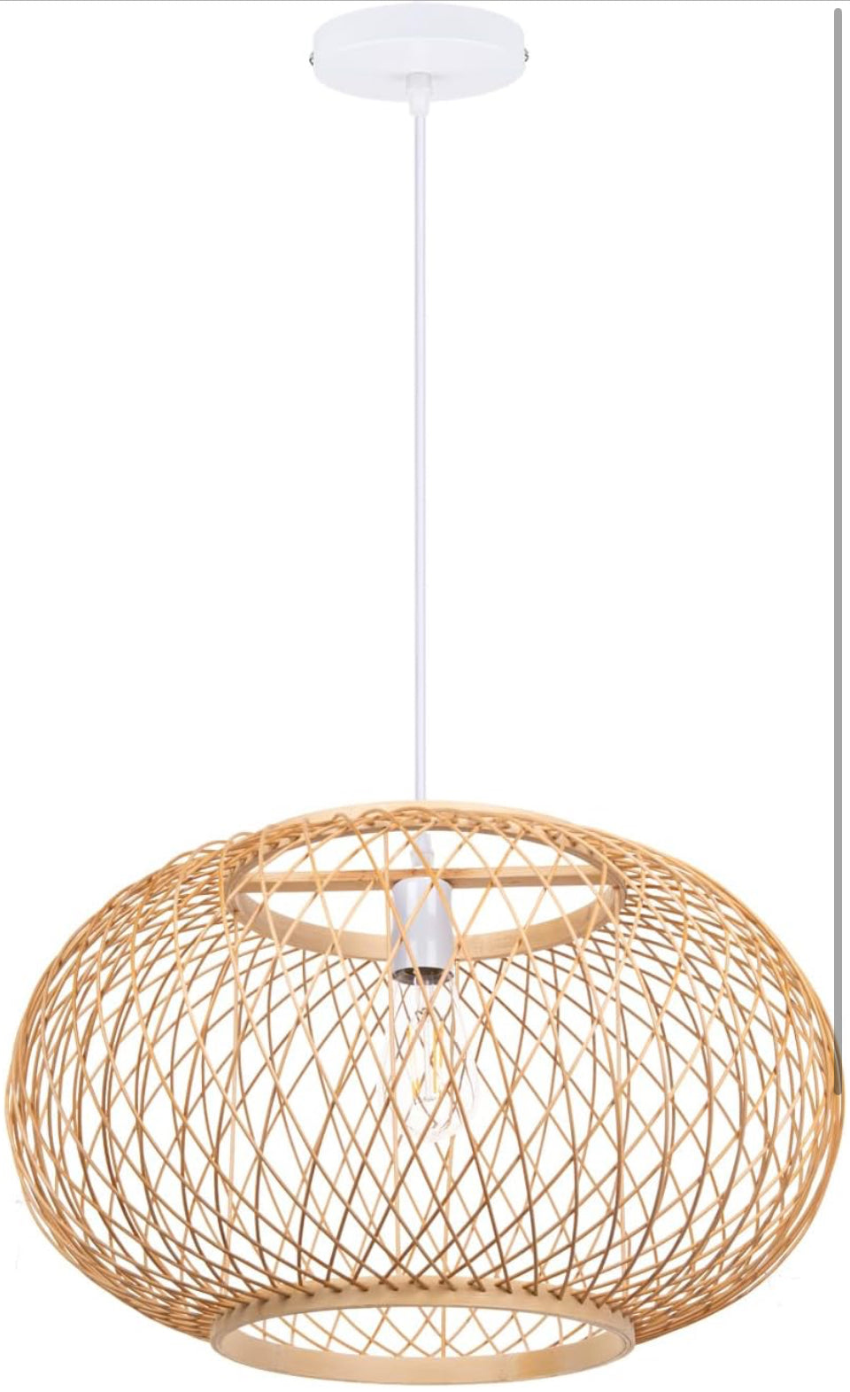 Hodevimall Bamboo Pendant Lights, Boho Chandelier Hand-Woven Oval Hanging Light Lampshade for Living Room Dining Room Kitchen Island, 19.68"x11.81"