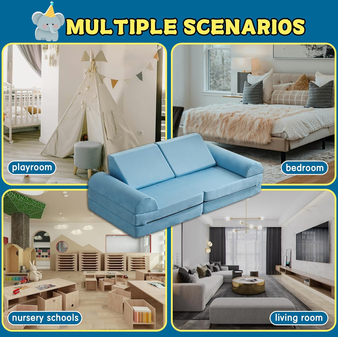 jela Kids Couch Large, Floor Sofa Modular Funiture for Kids Adults, Playhouse Play Set for Toddlers Babies, Modular Foam Play Couch Indoor