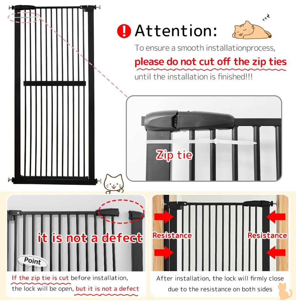 Open Box "Lumizone Extra Tall Cat Gate 61.02"" High Pressure Mounted Extra Wide 30.12""-34.05"" (17Sizes) 1.37"" Gap No Drilling Auto-Close Tall Pet G
