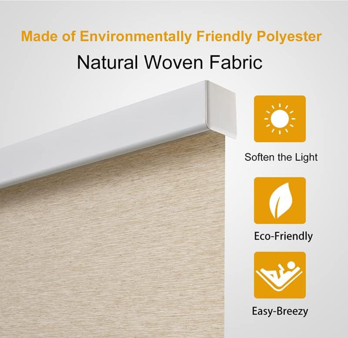 Persilux Light Filtering Window Blinds, Natural Woven Fabric Free-Stop Cordless Roller Window Shades for Home (Khaki 35" x 72") UV Protection Privacy