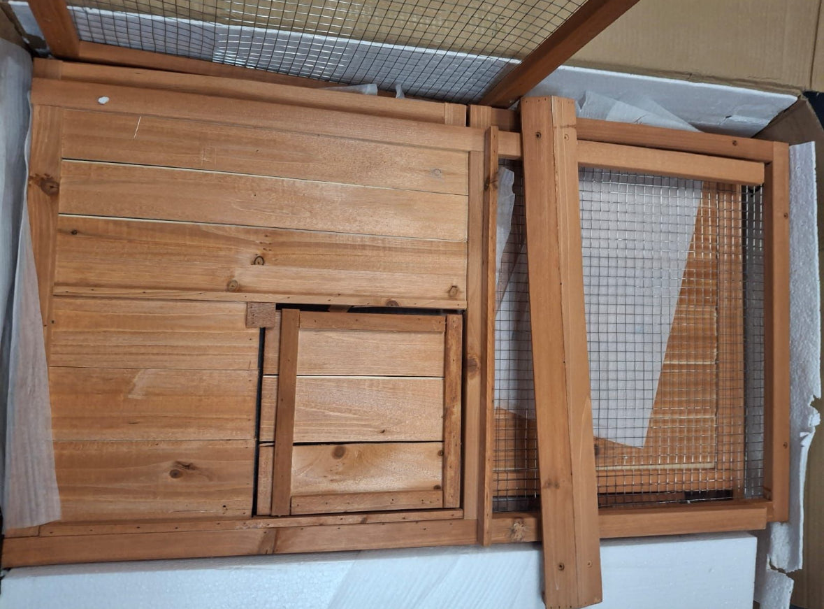 Open Box Ogrmar Chicken Coop Large Wooden Outdoor Bunny Rabbit Hutch Hen Cage with Ventilation Door, Removable Tray & Ramp Garden Backyard Pet House C