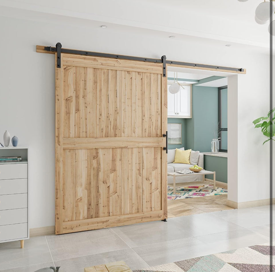 SMARTSTANDARD 10 FT Heavy Duty Sturdy Sliding Barn Door Hardware Kit, Black, (Whole Set includes 1x Pull Handle Set & 1x Floor Guide) Fit 60" Wide Door - Selzalot
