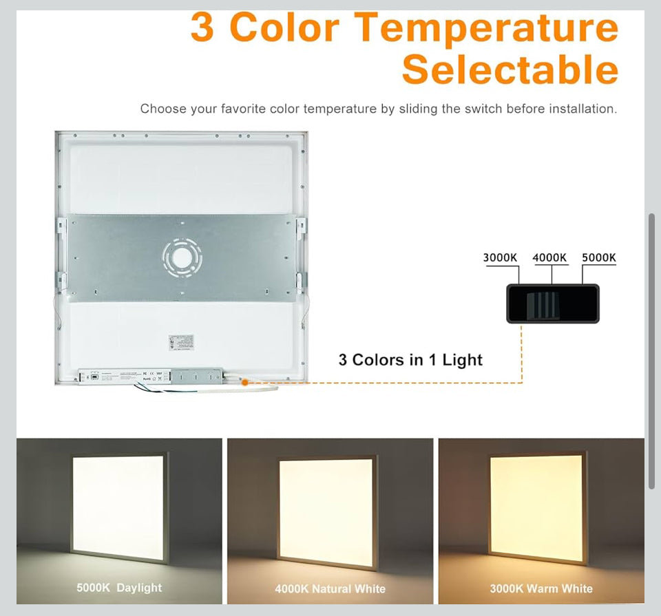 Open Box Mcacggo 2x2 FT Surface Mount LED Panel Light Dimmable & 3 Color Selectable 3000K/4000K/5000K - 40W 24x24 Inch LED Flush Mount Ceiling Light L