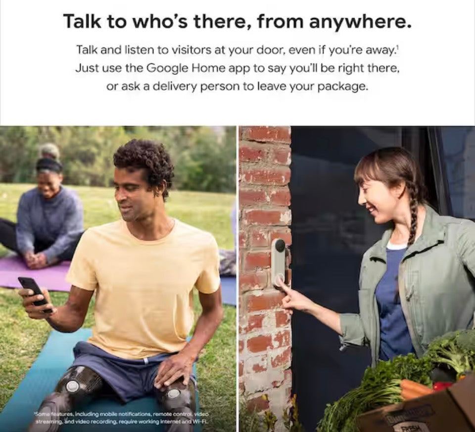 Google Nest Doorbell (Battery)-Smart Wi-Fi Video Doorbell Camera - Linen