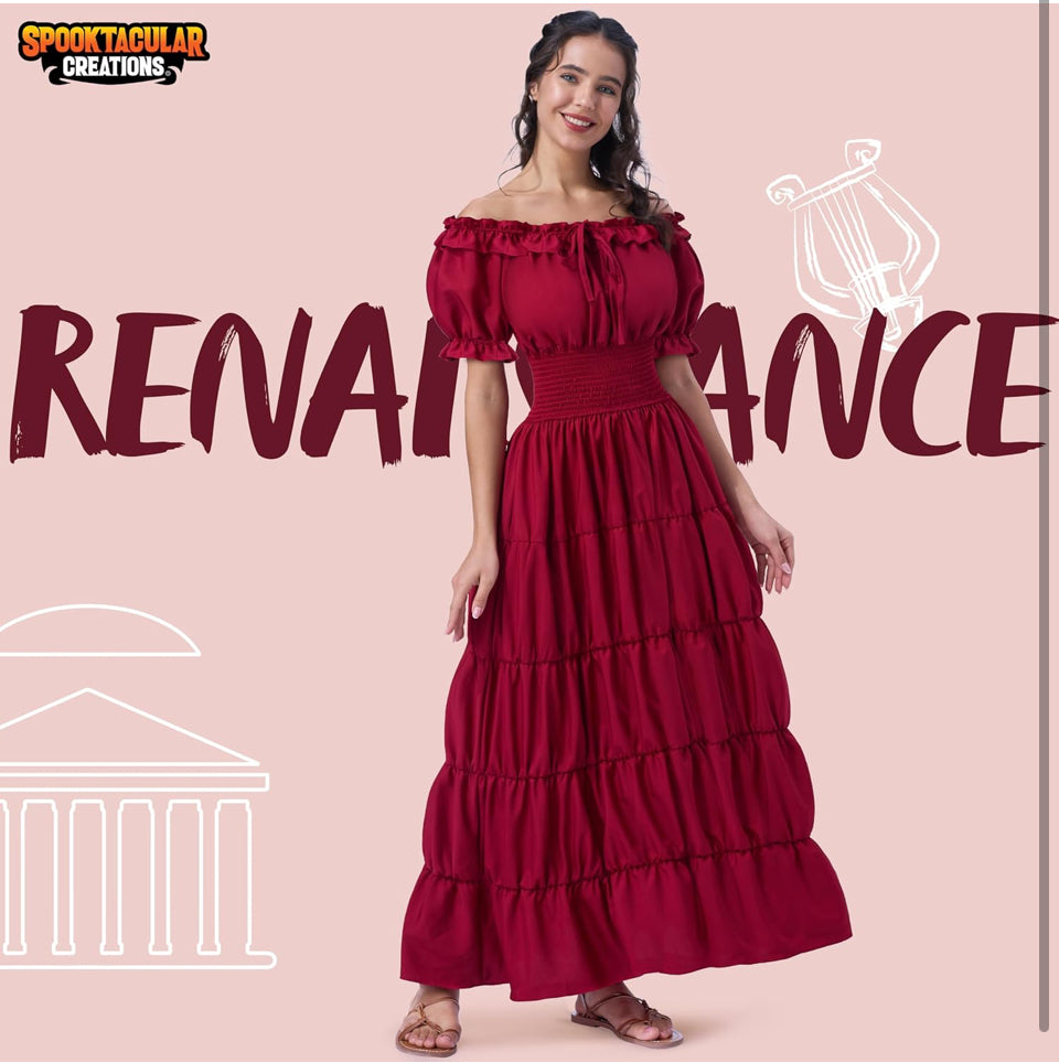 Brand New Spooktacular Creations Halloween Women Renaissance Costume, Medieval Chemise Dress, Pirate Peasant Top Irish UnderDress